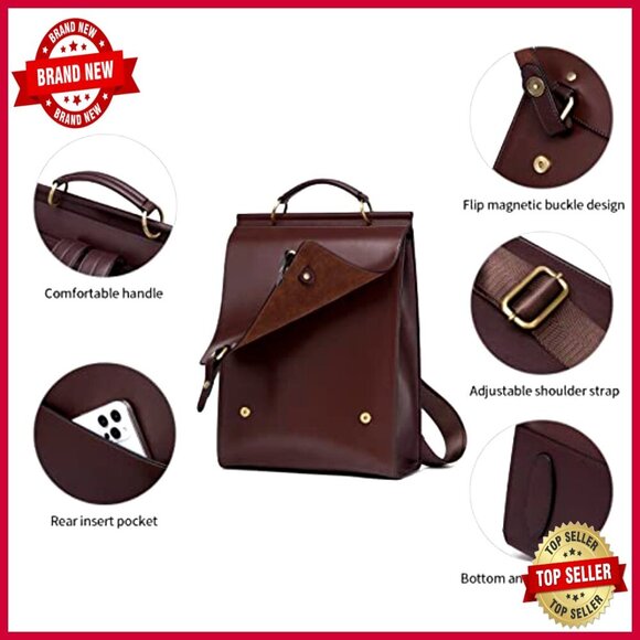 Large Genuine Leather Backpack Purse with Adjustable Straps for College Travel main image 6